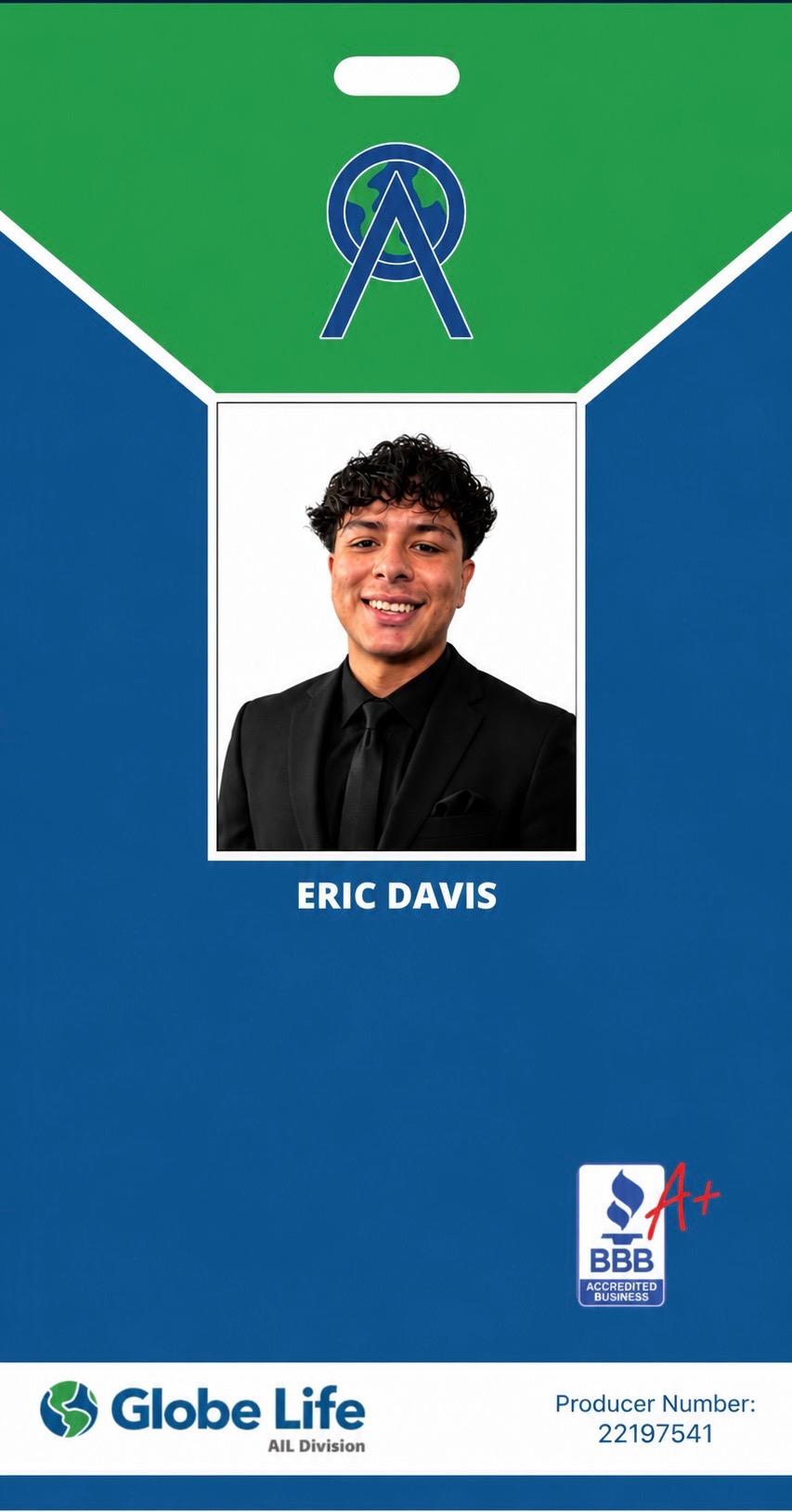 ERIC DAVIS — Benefits Representative, Globe Life American Income Division ID badge